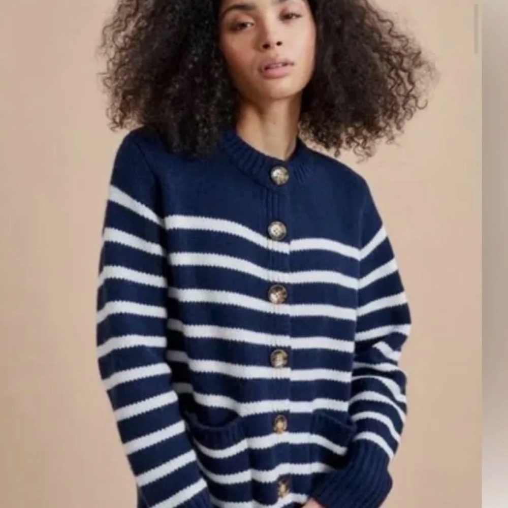 La Ligne Navy and Cream Striped Cardigan